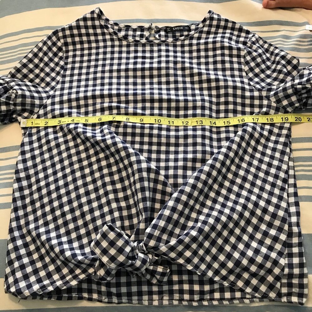 3/$30 SHEIN Ruffle Cuff Tie Hem Plaid Top Large - Picture 11 of 12